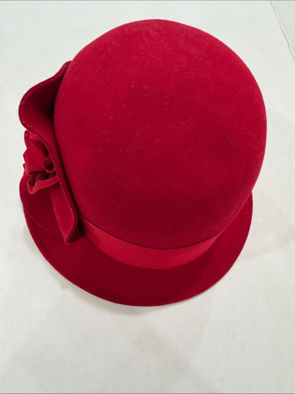 Classic Red Wool Cloche Hat - Women's Accessories